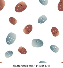 Seamless pattern theatrical mask with sorrowful emotion. Vector illustration. Bronze and silver masks with gradient isolated on white background.