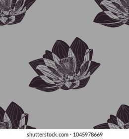Seamless pattern of their black and white lotus flower