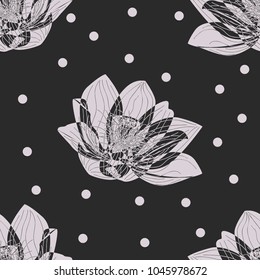 Seamless pattern of their black and white lotus flower
