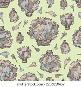 Seamless pattern with thelephora ganbajun: piece of ganba fungus mushroom, thelephora ganbajun mushrooms. Vector hand drawn mushroom illustrations