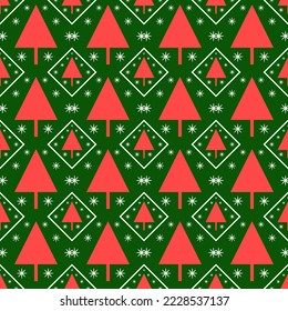 seamless pattern in the theme of a Christmas tree on a green background