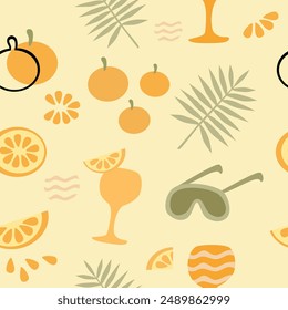 seamless pattern with the theme of enjoying oranges while on holiday at the beach. good for kids fashion and tote bag