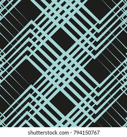 Seamless pattern with thick black white intertwined lines (zigzag, chevron).Blue and black