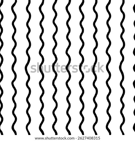 Seamless pattern with thick hand-drawn wavy vertical lines in black on a white background. Bold abstract stripe vector texture. Drag to swatches panel to use.