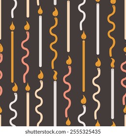 Seamless pattern with thin candles in doodle style in vector. Element for decoration postcards poster print background backdrop wrapping wallpaper banner