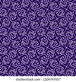 Seamless pattern with thin curl lines, branches and scrolls. Monochrome abstract floral pattern. Decorative lattice with stylized flowers and leaves. Modern swatch for vector design.