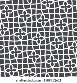 Seamless pattern with thin curl lines, branches and scrolls. Monochrome abstract floral pattern. Decorative lattice with stylized flowers and leaves. Modern swatch for vector design.
