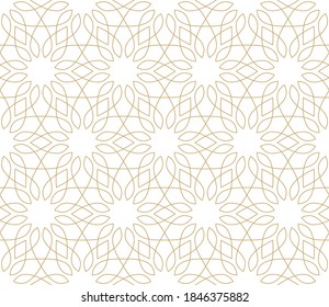 Seamless pattern with thin curl lines and stylized flowers in Arabic style. Monochrome abstract line texture. Decorative vintage lattice on white background. Abstract ornament for fabric, wrapping.