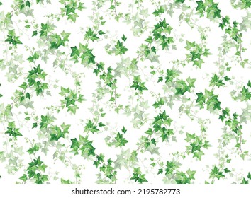 Seamless pattern with thin green branches in realistic style. Vector botanical illustration. Foliage design on a white background.