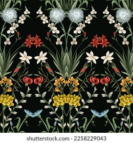 Seamless pattern with thin meadow flowers. Vector