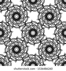Seamless Pattern with thin radial lines and geometric shapes. Abstract stylish texture. Abstract radial shapes on a white background