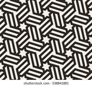 Seamless pattern with thin straight  poly-lines, stars and polygons forming abstract wallpaper. Stylish monochrome texture. Abstract geometric vector background.