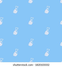 seamless pattern with thin white outline sweet bag candies isolated on blue background. hand drawn vector. modern scribble for kids, wallpaper, cover, fabric, backdrop, wrapping paper and gift. 