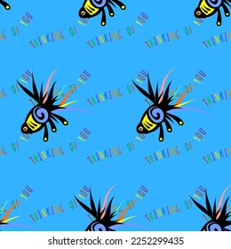 Seamless pattern Thinking of you, ornamental fish. Vector stock illustration eps10.