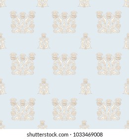  Seamless pattern with thistle flower, background in 
 art nouveau style, vintage, old, retro style.
 Stock vector illustration.