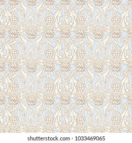  Seamless pattern with thistle flower, background in 
 art nouveau style, vintage, old, retro style.
 Stock vector illustration.