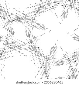 Seamless pattern with thoughtlessly converging and diverging paths of uneven strokes, forming rhombic and rounded intersections. Transparent background.  Vector.
