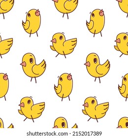 Seamless pattern with three baby chicks doodle vector