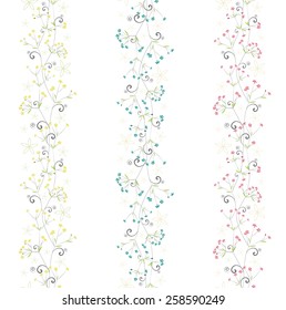 Seamless Pattern in three different colors with flowers