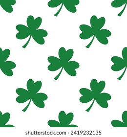 Seamless pattern with three leaf shamrock. Saint Patrick's Day banner with green clover.