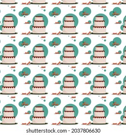 seamless pattern of three tiered delicious cherry cake on a plate