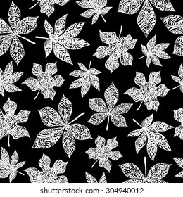 seamless pattern with three white ornamental leaves