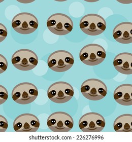 Seamless pattern Three-toed sloth muzzle on blue background. vector