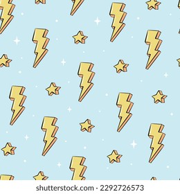 seamless pattern with thunderbolts and stars for nursery prints, wallpaper, scrapbooking, stationary, backgrounds, wrapping paper, etc. EPS 10