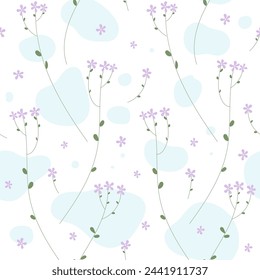 Seamless pattern with thyme flowers on a mottled blue background Vector