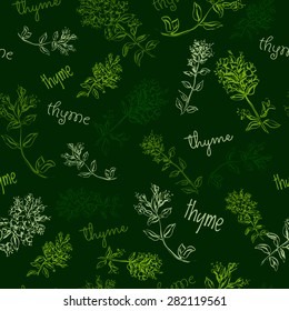 Seamless pattern with thyme. Hand-drawn herb vector background in sketch style.
