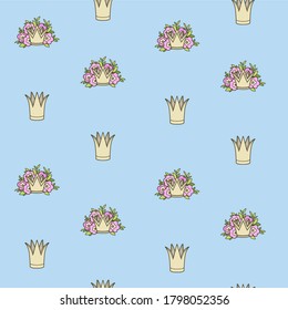 Seamless pattern from tiaras various shapes on blue background