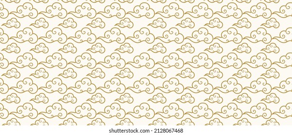 Seamless pattern of tibetan sky gold style. Oriental traditional ornament for holiday card, invitation, party poster, flyer, decor element. Clouds in the sky. Vector 10 eps