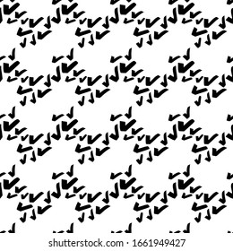 Nahtloses Muster mit Tick-Pinselzeichen. Schwarzes Häkchen auf weißem Hintergrund. Design für Web, Texturen, Karte, Poster, Stoff, Textilien. Doodle-Stil. Symbole JA.