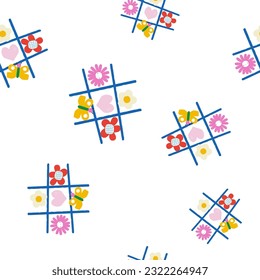 Seamless pattern with tic-tac-toe. Trendy childish print. Vector hand drawn illustration.