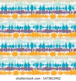 Seamless pattern tie dye shibori stripes. Colorful boho summer background. Vector textile retro swatch.
