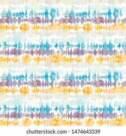 Seamless pattern tie dye shibori stripes. Colorful boho summer background. Vector textile retro swatch.