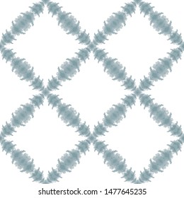 Seamless pattern tie dye shibori square grid. White indigo boho summer background. Vector textile swatch.