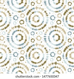 Seamless pattern tie dye shibori sunburst circle rings. White boho summer background. Vector textile swatch