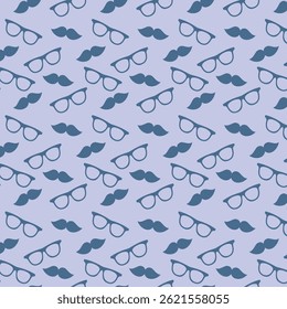 Seamless pattern with tie, hat, mustache and glasses. Modern background for Father's Day.
