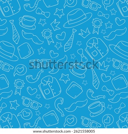 Seamless pattern with tie, hat, mustache and glasses. Modern background for Father's Day.
