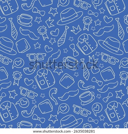 Seamless pattern with tie, hat, mustache and glasses. Modern background for Father's Day.