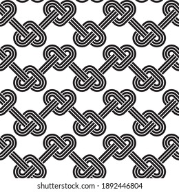 Seamless Pattern, Tied Hearts Pretzels, Black on Transparent, Swatch included