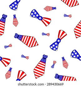 Seamless pattern with ties and bow-ties painted in the colors of the American flag