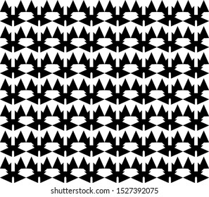 Seamless pattern ties triangular shapes with rhombus. Geometric monochrome abstract backgrounds suitable for fabric motifs.