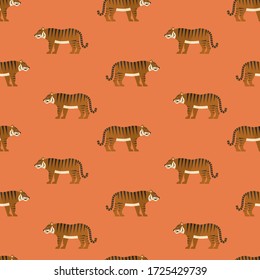 seamless pattern tiger animal jungle on red background vector wallpaper textile giftwrap