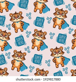 Seamless pattern tiger cartoon character. Vector illustration for children products