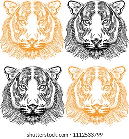 Seamless pattern with tiger. Doodling, mandala. Drawing manually. Stylish background. A dangerous predator, a noble animal.