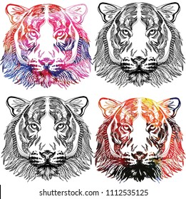Seamless pattern with tiger. Doodling, mandala. Drawing manually. Stylish background. A dangerous predator, a noble animal.
