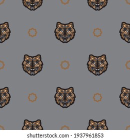 Seamless pattern with tiger face in colored Polynesian style. Good for garments, textiles, backgrounds and prints. Vector illustration.