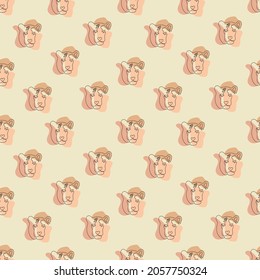 Seamless pattern of tiger head one line, symbol of 2022 year. 